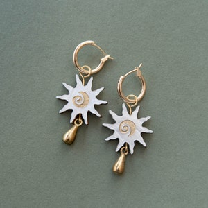 Sol Sun Swirl Hoop Earrings in Marble White  - Perfect gift for sun lovers, Bridal Sun Earrings