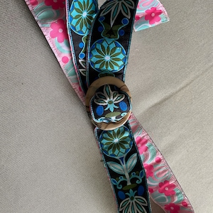 Reversible Jacquard Fabric Belt - Blue and Pink