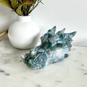 Moss Agate Dragon Head