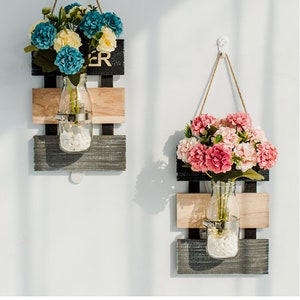 Nordic Modern Home Decor Wall Hanging Glass Wood Vase - Flowers included!