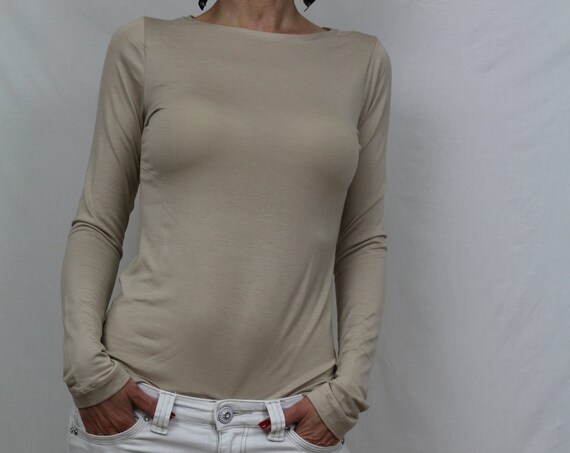 Jersey top/ Long sleeve top / Beige top / Long sleeve top for women