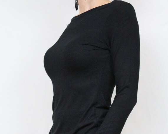 Black top/ Jersey top / Womens black top / Long sleeve top / Black shirt / Black tops for women