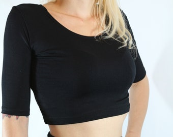 Crop top / Black crop top/ Black top/ Black tops for women /  Short sleeve top / Black shirt