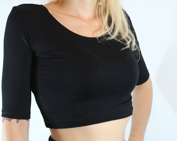 Crop top / Black crop top/ Black top/ Black tops for women / Short sleeve top / Black shirt
