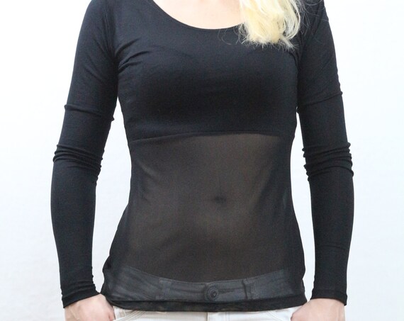 Black top/ Womens black top / Long sleeve top / Black shirt / Black long sleeve top / Womens top/ Sexy top/ Black tops for women / Sheer top