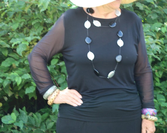 Black top/ Womens black top / Long sleeve top / Black shirt / Sheer top / Womens top / Womens blouse / Black blouse