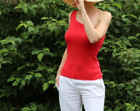 Red top/ Red top for women/ Womens red top / Sleeveless top / Womens blouse / Asymmetric top / Sleeveles red top / Red tank top