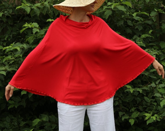 Red Poncho/ Red skirt/ Womens skirt / Womens poncho / Womens dress/ Red dress / 3 in 1