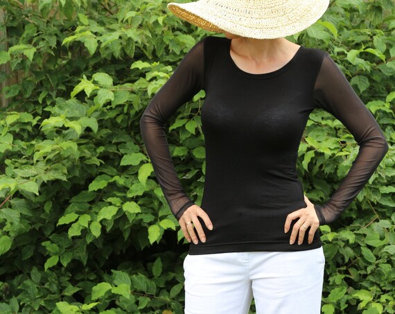 Black top/ Womens black top / Long sleeve top / Black shirt / Sheer top / Black tops for women / Black blouse / Ghotic black top