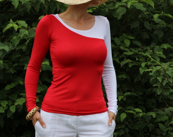 Red top/ Womens red top / Long sleeve top / Red shirt / Red blouse / Long sleeve top for women / Top for women