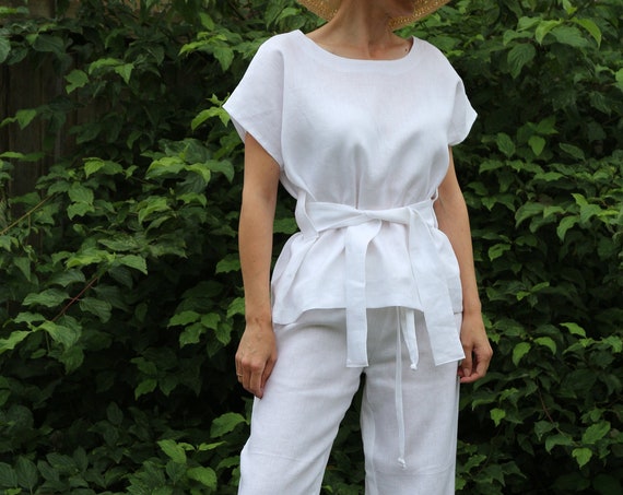 Linen set / Linen tunic and trousers / White linen top/ Linen trousers / Linen top / Linen tunic / White linen top
