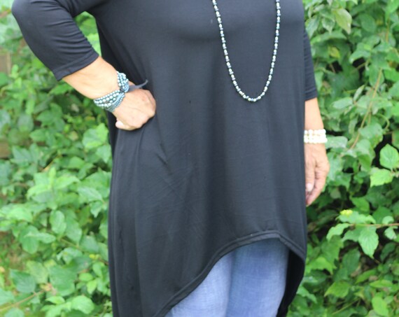 Black top/ Womens black top / Long sleeve top / Black shirt / Asymmetric top / Womens top / Womens blouse / Black blouse