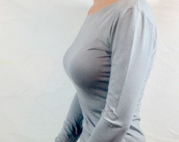 Grey top/ Jersey top / Womens grey top / Long sleeve top / Black tops for women / Black tops / White tops