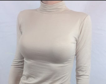 Womens top/ Turtleneck top / Womens beige top / Long sleeve top / Turtleneck top womens / Beige tops for women