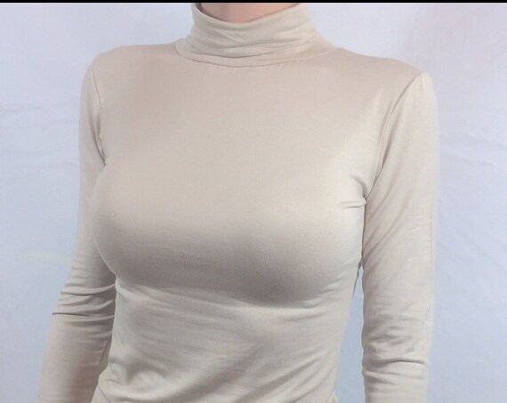 Womens top/ Turtleneck top / Womens beige top / Long sleeve top / Turtleneck top womens / Beige tops for women