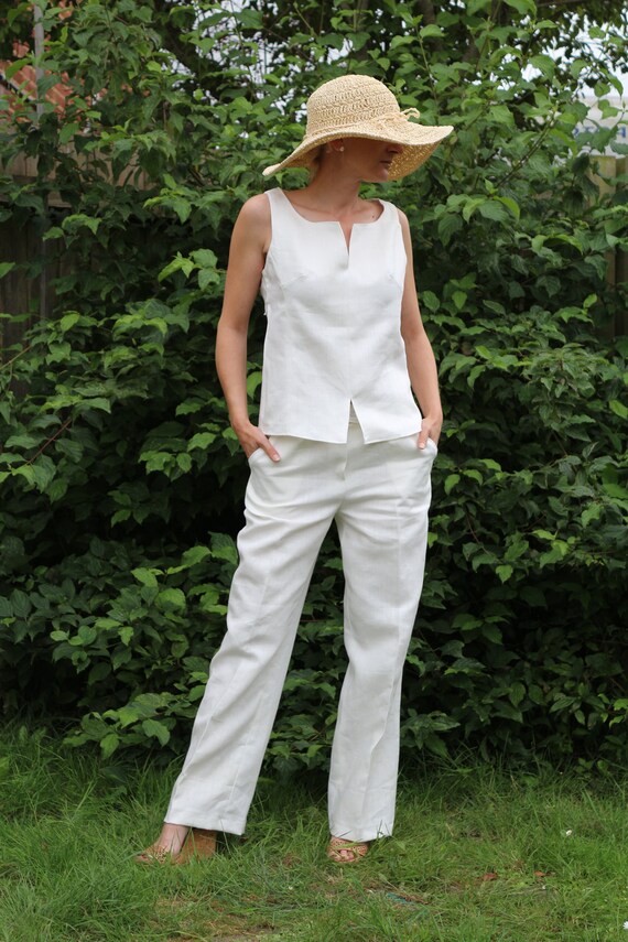 Linen set/ Linen vest and trousers / Linen vest / Linen trousers / White linen trousers / Womens trousers / Linen top / White linen top