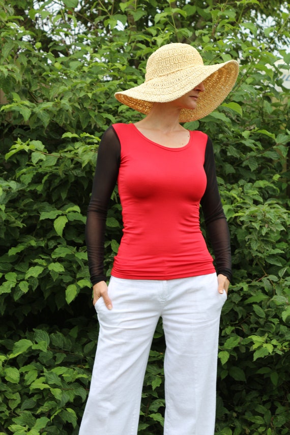 Red top/ Red top women/ Womens red top / Long sleeve top / Red shirt / Animal print top / Red blouse / Tops for women / Black tops in the UK