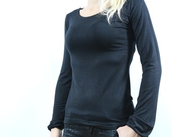 Black top/ Jersey top / Black top women/  Long sleeve top / Black shirt