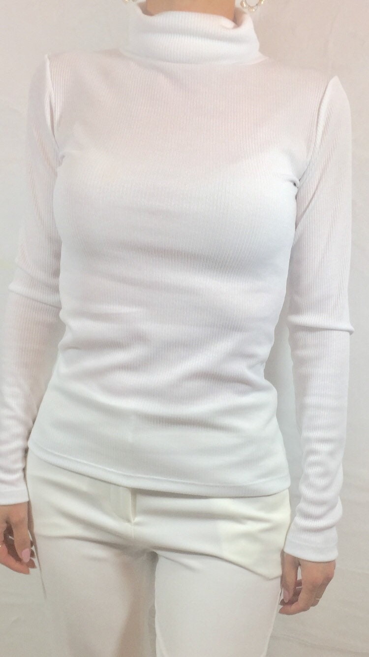 Image of Womens Turtleneck Top/ White Long Sleeve Top/Shirt Turtleneck