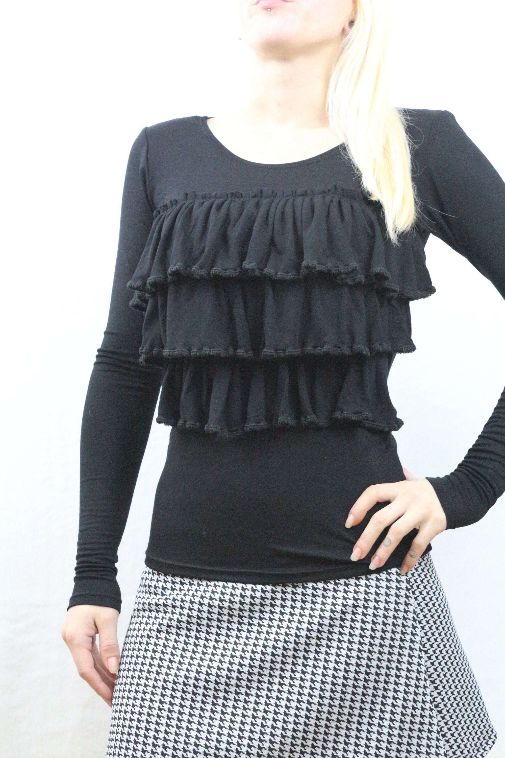 Image of Women Top/ Black Long Sleeve Top/Shirt For Women
