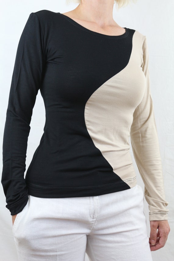 Black top/ Beige top/ Women top/ Long sleeve top