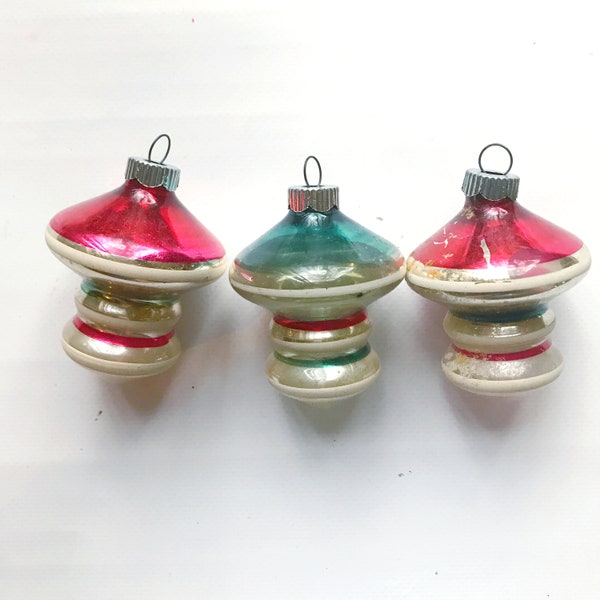 1950s 1940s Vintage Christmas Lantern Ornament Pink Blue Set of 3 Kitsch Shiny Brite Holiday Antique Aluminum Tree Midcentury Modern