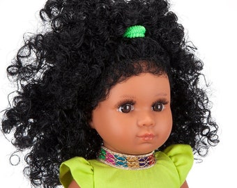 Daisymae - 15 inch (38cm) Mixed Race/Biracial/Ethnic/Light Brown Doll with Black Curly Hair