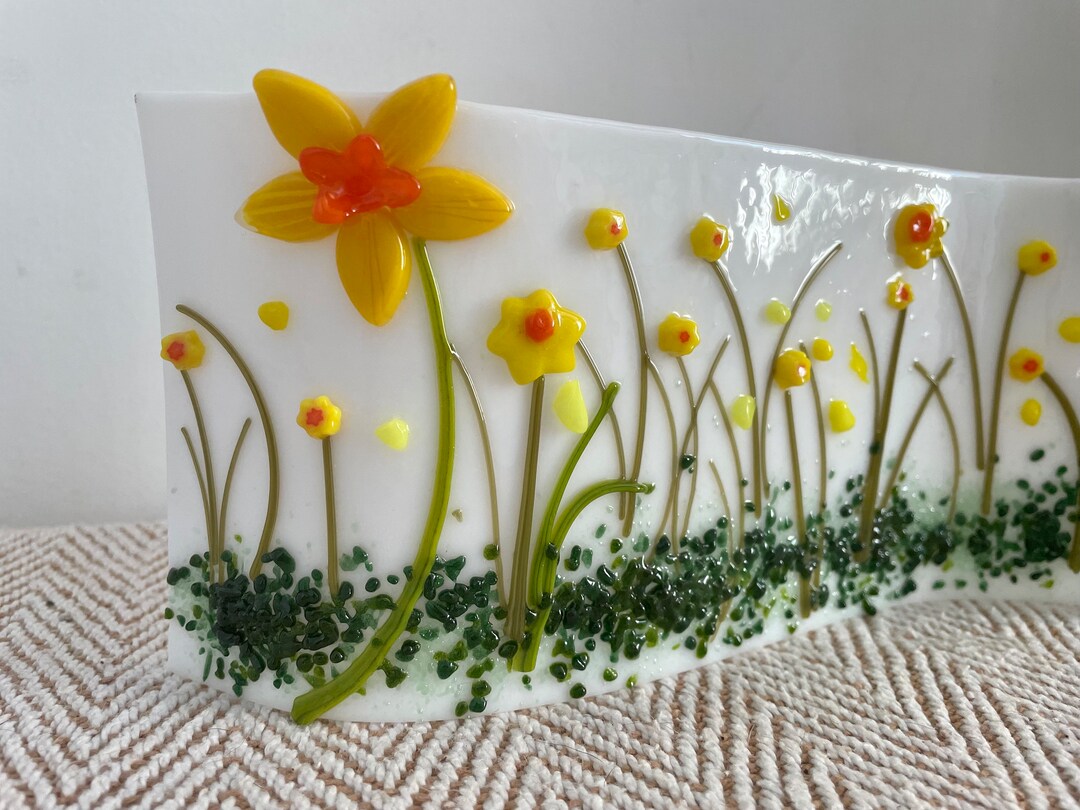 Fused Glass Daffodil Panel Etsy UK