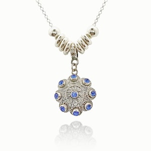 Charro Button Choker Silver with Colored Crystals