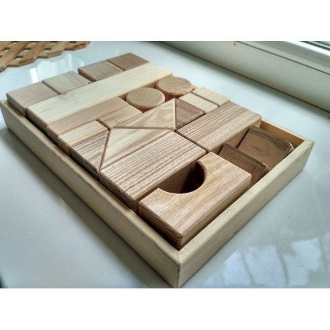 Set of 26 Natural Wooden Building Blocks Friendly Natural Etsy