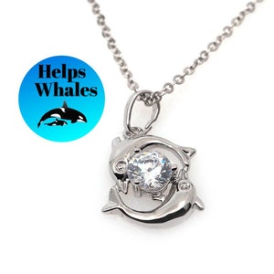 Sparkling Crystal Platinum/Gold Plated Dolphin Necklace in Gift Box