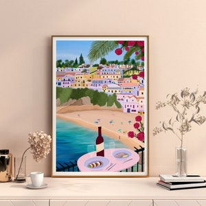 Portugal Algarve Travel Print, Carvoeiro Portugal Art, The Algarve Poster, Faro District, Algarve Home Décor, Travel Illustration Print