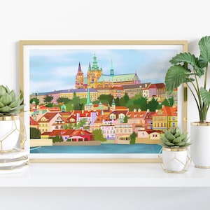 Prag Tschechische Republik Print, Prager Burg, Tschechische Kunst, Prag Poster, Vltava (Moldau), Praha, Stadt der hundert Türme, Prag Kunstdruck