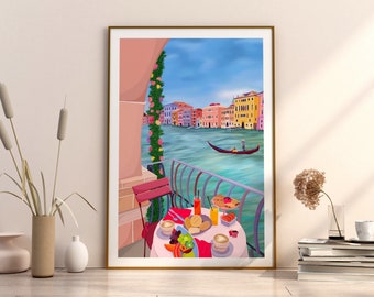 Venice Travel Print, Venice Art, Venice Poster, Venice Print, Venice Home Décor, Travel Illustration Print, Venice Canal Art, Italy Art