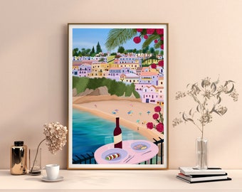 Portugal Algarve Travel Print, Carvoeiro Portugal Art, The Algarve Poster, Faro District, Algarve Home Décor, Travel Illustration Print
