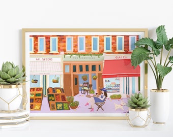 Impresión de Abbeville Road en Clapham, arte de Clapham Londres, decoración del hogar en Londres, Clapham Common, arte de Brixton, ilustración callejera en Londres, arte para escaparates