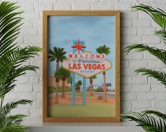 Las Vegas Travel Print, Las Vegas Art, Las Vegas Poster, Las Vegas Print, Las Vegas Home Décor, Travel Illustration Print, Las Vegas Sign