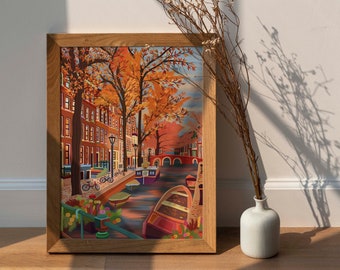 Amsterdam in Autumn Print, Autumnal Aesthetic, Fall Art, Autumn Print, Halloween Print, Amsterdam Artwork Gift, Seasonal Décor