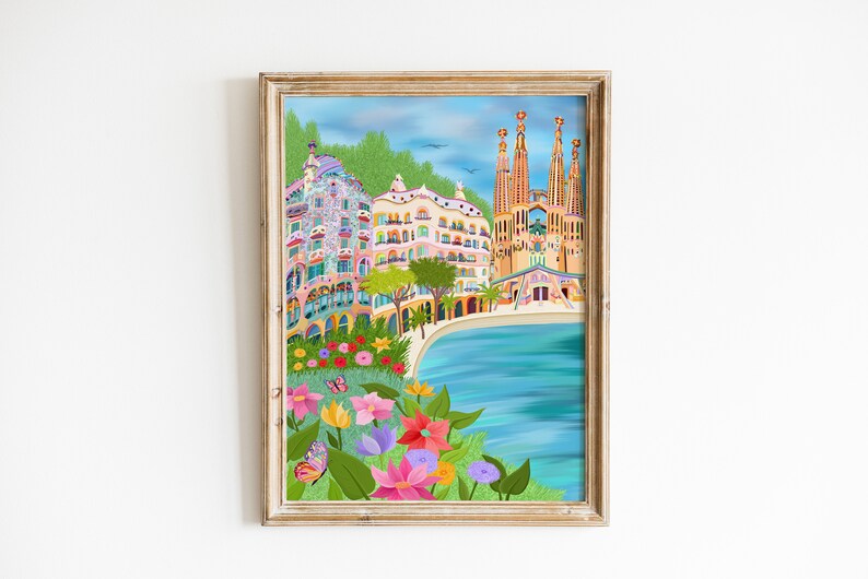 Barcelona Print, Casa Batllo, Sagrada Familia, Casa Mila, Gaudi Art, Barcelona City Poster, Park Guell Art, Barcelona Beach Borderless