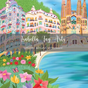 Barcelona Print, Casa Batllo, Sagrada Familia, Casa Mila, Gaudi Art, Barcelona City Poster, Park Guell Art, Barcelona Beach image 6