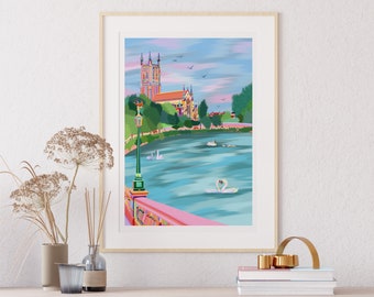 Worcester Cathedral Print, Worcestershire, River Severn, West Midlands Artwork, Worcester Artist, Anglican Cathedral UK