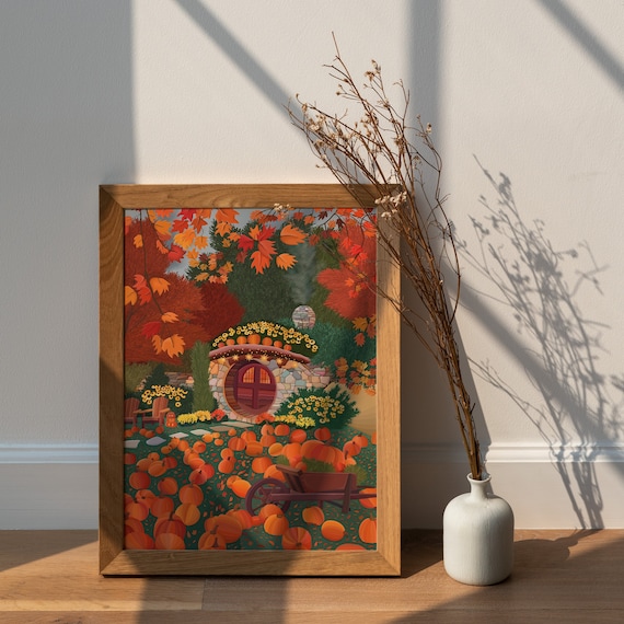 Pumpkin Patch Print, Pumpkin Patch Art, Autumn Art, Fall Art, Autumn Print, Halloween Print, Autumn Home Décor, Autumn Illustration Print