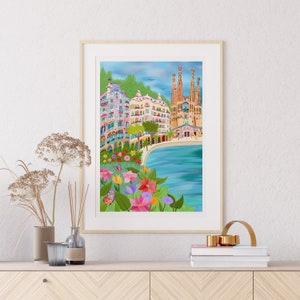 Barcelona Print, Casa Batllo, Sagrada Familia, Casa Mila, Gaudi Art, Barcelona City Poster, Park Guell Art, Barcelona Beach image 2