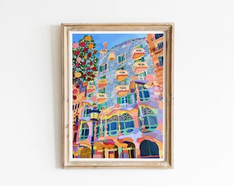 Casa Batlló Gaudi Barcelona Print, Gaudi Art, Barcelona City Poster, Catalonia Travel Art, Casa Mila Casa Batlló Casa Vicens, Travel Poster