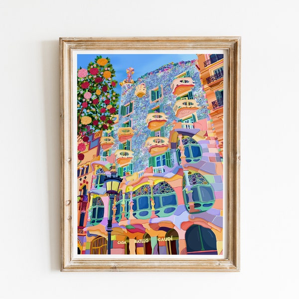 Casa Batlló Gaudi Barcelona Print, Gaudi Art, Barcelona City Poster, Catalonia Travel Art, Casa Mila Casa Batlló Casa Vicens, Travel Poster