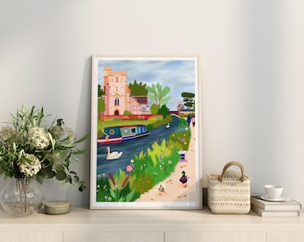Grabado de Stonehouse, Iglesia de St Cyr, Canal de Stroud, Arte de Gloucestershire, Regalo de los Valles de Stroud