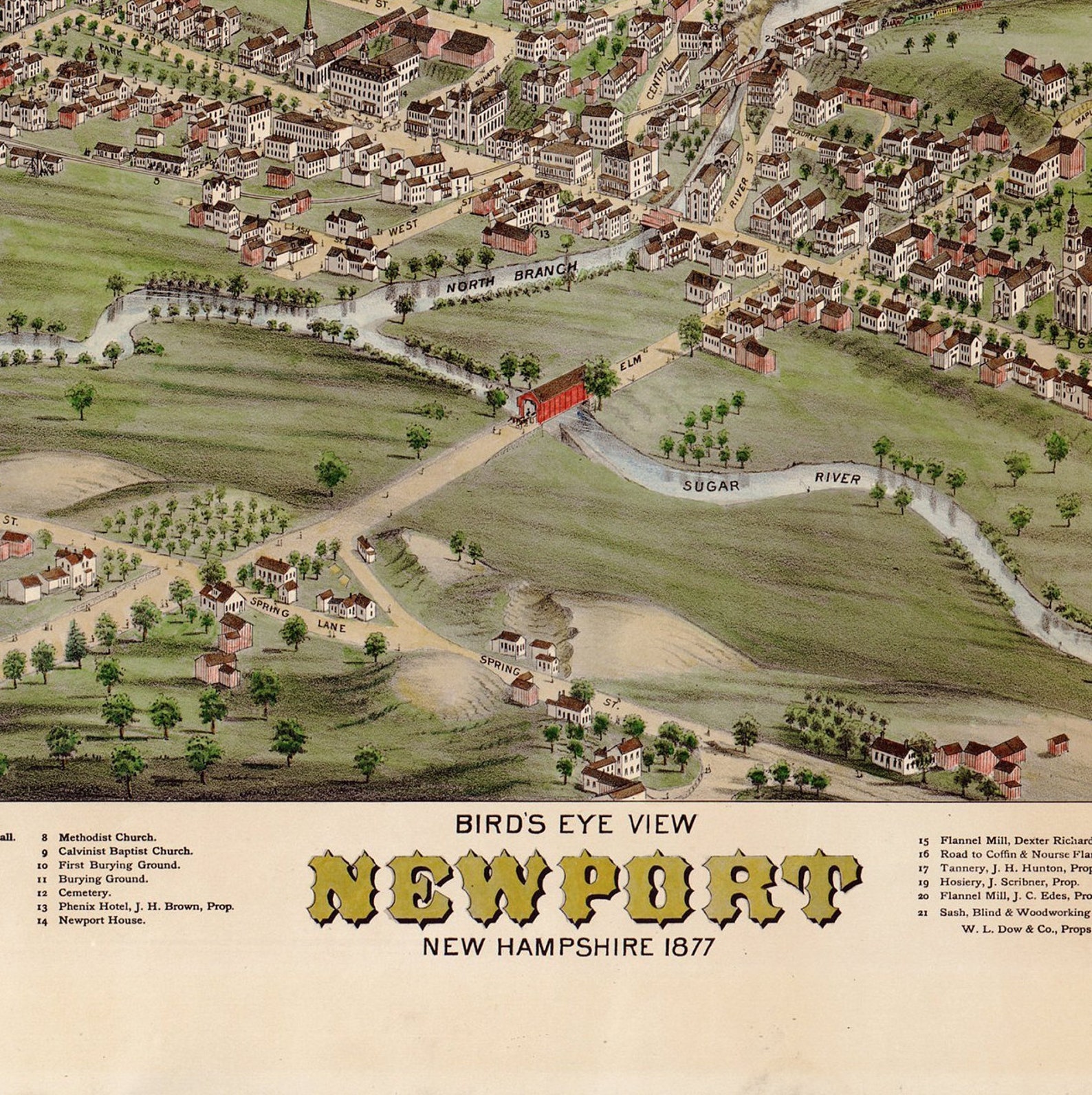 Newport Map New Hampshire 1877 High Detailed Birds Eye View - Etsy