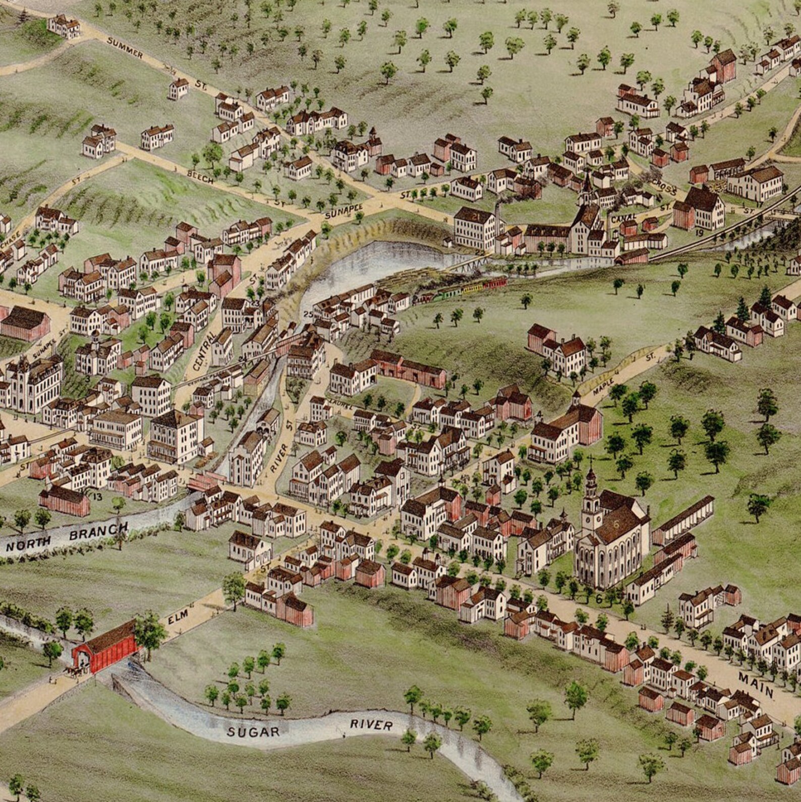 Newport Map New Hampshire 1877 High Detailed Birds Eye View - Etsy