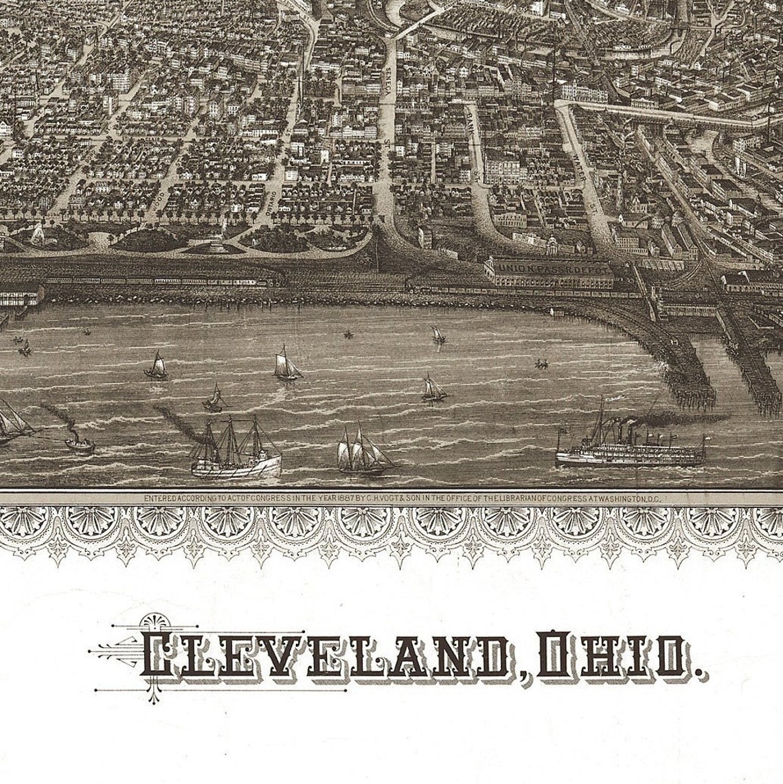 Vintage Map of Cleveland Ohio Printable map wall decor old | Etsy