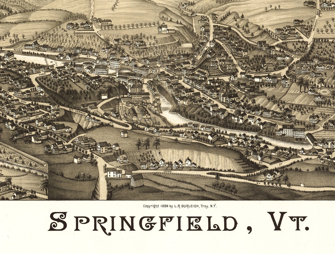 Springfield Map Vermont Vintage Springfield map wall decor | Etsy